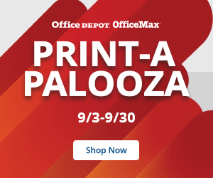 It’s PRINT-A-PALOOZA time at Office Depot OfficeMax! Get special SAVINGS right now on paper and printers, also shop a huge selection of ink & toner ready to be delivered same day! PLUS, we can do the printing for you Ã¢ÂÂ get a coupon for 30% off your qualifying $75 purchase of custom signs, banners, business cards and more! Valid thru 09/30/23. Click here to get coupon.