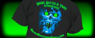 Screen printed shirts for the Shake Rattle and Troll outdoors radio program.
